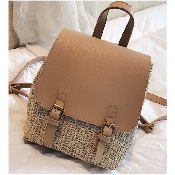 Khaki Vegan Leather Buckle Detail Zipper Mini Backpack main image 7